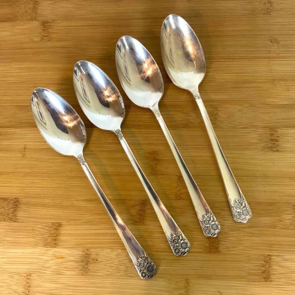 Rogers & Son IS April Silverplate 4 Soup Spoons Vintage Flatware Replacement 50s